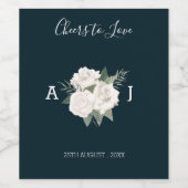 Delikates White Roses Navy Blue Wedding Wine Label Weinetikett (Einzelnes Label)