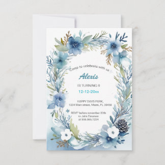 Delikatesse Blumenreath Soft Blue Geburtstag Einladung