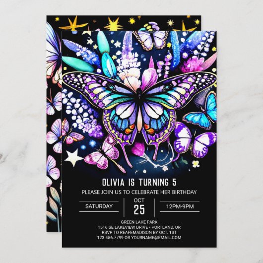 Delikatesse Magische digitale Schmetterlinge Gebur Einladung (Vorne/Hinten)