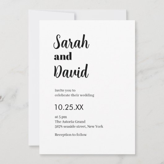 Delikatesse Moderne Schwarz-Weiß Hochzeit Einladung (Vorderseite)