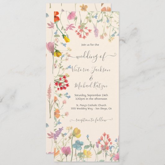 Delikatesse Wildblume Blumengarten Hochzeit Einladung (Vorne/Hinten)