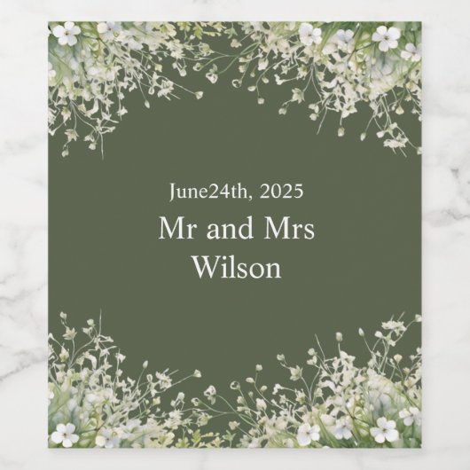 Delikatessen Blumenstrauß auf Olivenhainen Grüne H Weinetikett (Einzelnes Label)