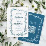 Delikatessen Botanischer Bar Bat Mitzvah CUSTOM QR Einladung<br><div class="desc">Perfekte Karte, um eine Fledermausmitzvah, Bar mitzvah oder andere jüdische Feier anzukündigen! Handgezeichnete, zarte Blättertramkunst für Sie! Vollständig anpassbar! Klicken Sie auf "Personalisieren" oben, um den Text zu bearbeiten. Klicken Sie auf "Bearbeiten mit dem Design-Tool", um die Schriftart, Farben und Platzierungen anzupassen und Ihren Link zum QR-Code auf der Rückseite...</div>