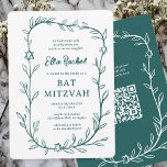 Delikatessen Botanischer Bar Bat Mitzvah CUSTOM QR Einladung<br><div class="desc">Perfekte Karte, um eine Fledermausmitzvah, Bar mitzvah oder andere jüdische Feier anzukündigen! Handgezeichnete, zarte Blättertramkunst für Sie! Vollständig anpassbar! Klicken Sie auf "Personalisieren" oben, um den Text zu bearbeiten. Klicken Sie auf "Bearbeiten mit dem Design-Tool", um die Schriftart, Farben und Platzierungen anzupassen und Ihren Link zum QR-Code auf der Rückseite...</div>