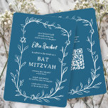 Delikatessen Botanischer Bar Bat Mitzvah CUSTOM QR Einladung<br><div class="desc">Perfekte Karte, um eine Fledermausmitzvah, Bar mitzvah oder andere jüdische Feier anzukündigen! Handgezeichnete, zarte Blättertramkunst für Sie! Vollständig anpassbar! Klicken Sie auf "Personalisieren" oben, um den Text zu bearbeiten. Klicken Sie auf "Bearbeiten mit dem Design-Tool", um die Schriftart, Farben und Platzierungen anzupassen und Ihren Link zum QR-Code auf der Rückseite...</div>