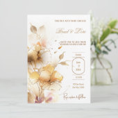 Delikatessen Golden Floral Einladung (Stehend Vorderseite)