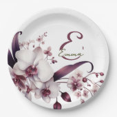 Delikatessen in Weiß und Magenta Orchideen individ Pappteller (Vorderseite)