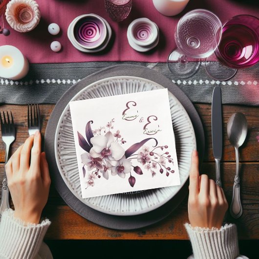 Delikatessen in Weiß und Magenta Orchideen individ Serviette