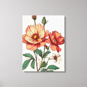 Delikatessen Pfirsich und Rote Blumenart Leinwanddruck