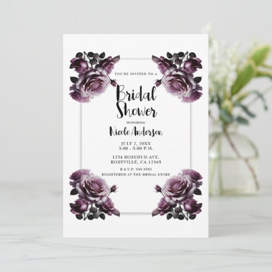 Delikatessen Rosa Rosen Shabby Dusche Einladung (Stehend Vorderseite)