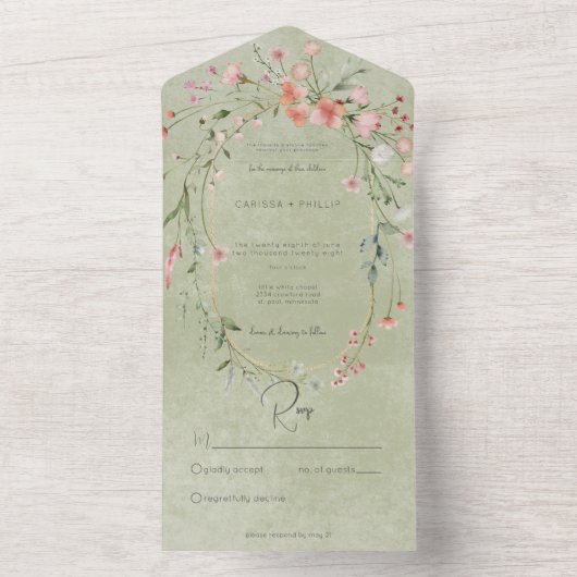 Delikatessen Rosa Rustikale Wildblumen feiern kein All In One Einladung (Innen Boden)