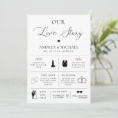 Delikatessen unsere Liebe Story Infographic Foto H Einladung (Stehend Vorderseite)