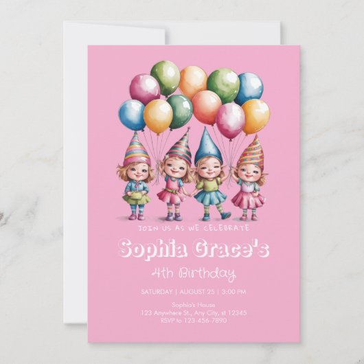 Delikatessen Wasserfarbene Gnome Girls Einladung (Vorderseite)