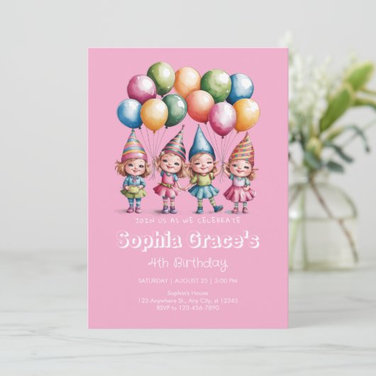 Delikatessen Wasserfarbene Gnome Girls Einladung (Stehend Vorderseite)