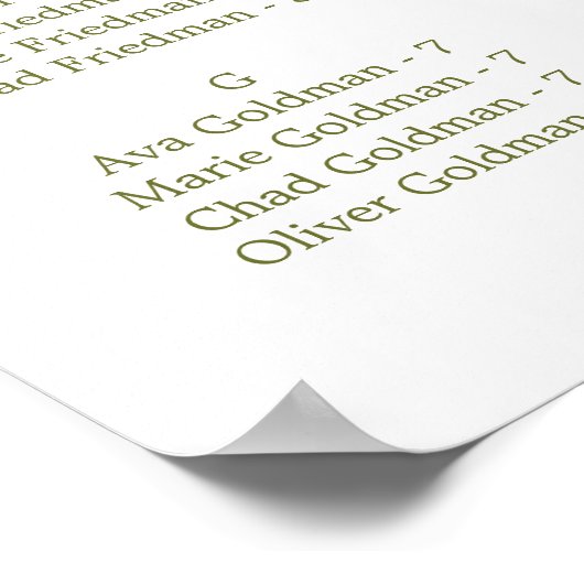 Delikatessensitzkarte mit grünem Olivenöl Poster (Ecke)