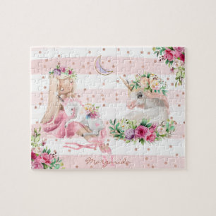 Delikatfarbener Ballerina und Einicorn Monogramm Puzzle
