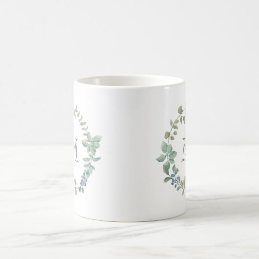Delikatgrün | Wasserfarben und Monogramm Kaffeetasse (Mittel)