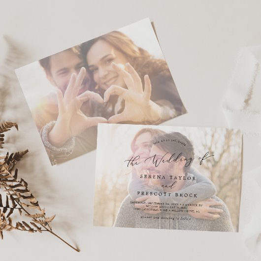 Delikatkalligraphie | Horizontales Foto Hochzeit i Einladung