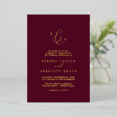 Delikatour | Burgundy Monogram Wedding Folieneinladung (Stehend vorne)