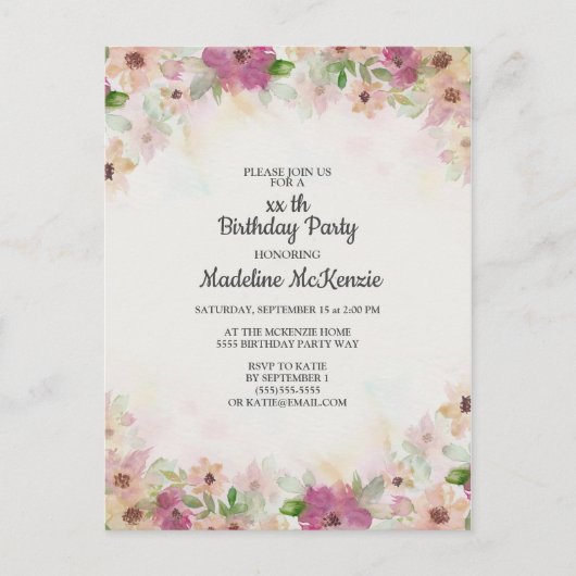 Delikatrosa Lila Wasserfarbe Blumengeburt Postkarte (Vorderseite)