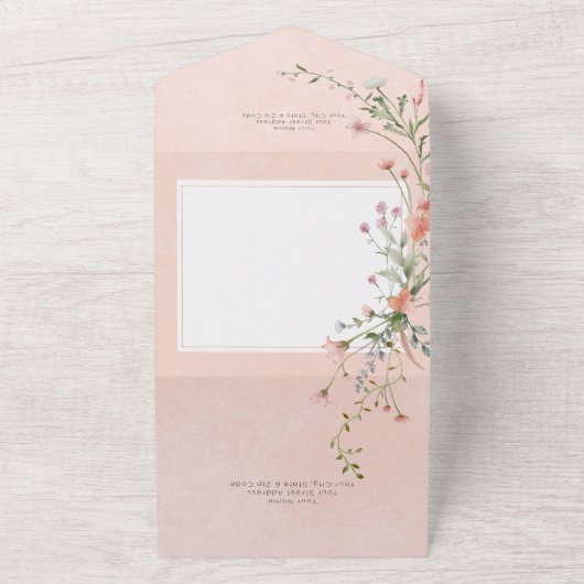 Delikatrosa Rosa Rustikale Wildblumen QR-Code All In One Einladung (Außenbereich)