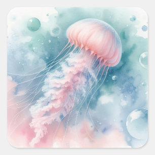 Delikatrosa Wasserfarbenqualle Quadratischer Aufkleber
