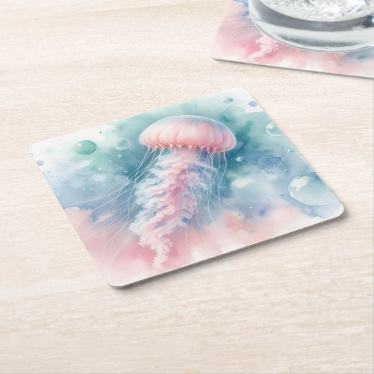 Delikatrosa Wasserfarbenqualle Rechteckiger Pappuntersetzer (angewinkelt)