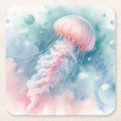 Delikatrosa Wasserfarbenqualle Rechteckiger Pappuntersetzer (Vorderseite)