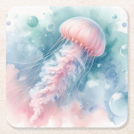 Delikatrosa Wasserfarbenqualle Rechteckiger Pappuntersetzer (Vorderseite)