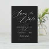 Delikatskript | Moderne Black Moody Wedding Save The Date (Stehend Vorderseite)