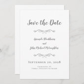 Delikatskript Romantische Kalligraphie Grau Save The Date (Vorne/Hinten)