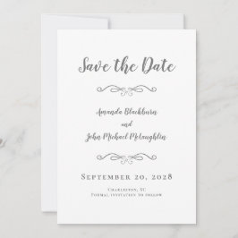 Delikatskript Romantische Kalligraphie Grau Save The Date