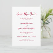 Delikatskript Romantische Kalligraphie Magenta Red Save The Date (Stehend Vorderseite)