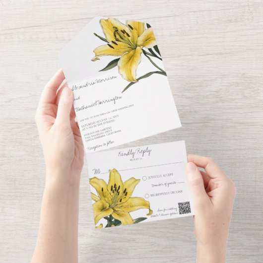 Delikatter Goldgelber Lilienkode QR All In One Einladung (Abreißen)