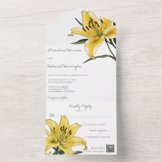 Delikatter Goldgelber Lilienkode QR All In One Einladung (Innen Boden)