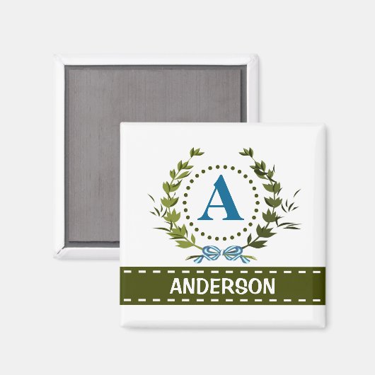 Delikatter Ivy-Kranz und Bow-Name mit Monogramm A Magnet (Vorderseite/Rückseite)