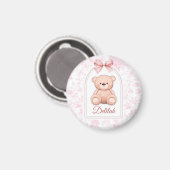 Delilah | Benutzerdefiniertes rosa Teddy-Bär-Kinde Magnet (Vorderseite/Rückseite)