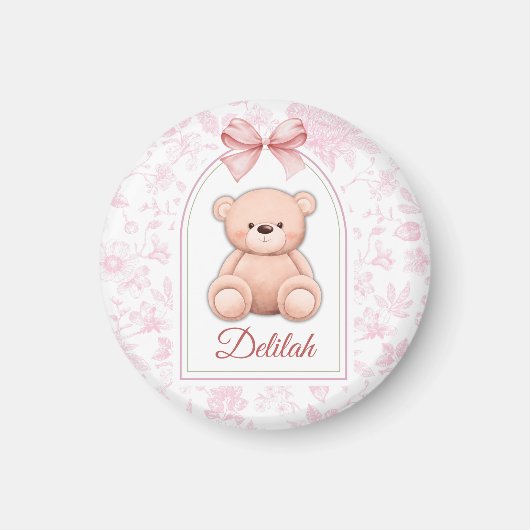 Delilah | Benutzerdefiniertes rosa Teddy-Bär-Kinde Magnet (Vorne)