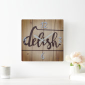 Delish Kitchen Graphics Rustic Brown Quadratische Wanduhr (Zuhause)
