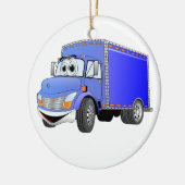 Delivery Truck Blue Cartoon Keramik Ornament (Links)