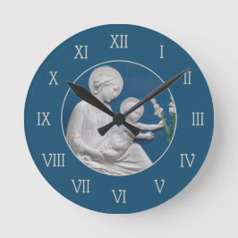 Della Robbia Madonna Child and Lilies Blue White Runde Wanduhr