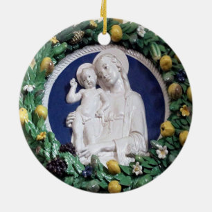 Della Robbia Madonna mit Kind und Fruchtgirlande Keramik Ornament