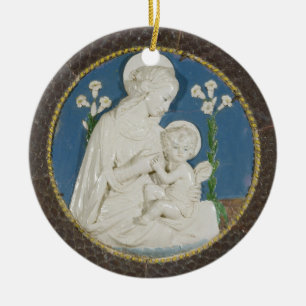 Della Robbia Madonna mit Lilien Blaue Weiße Madonn Keramik Ornament