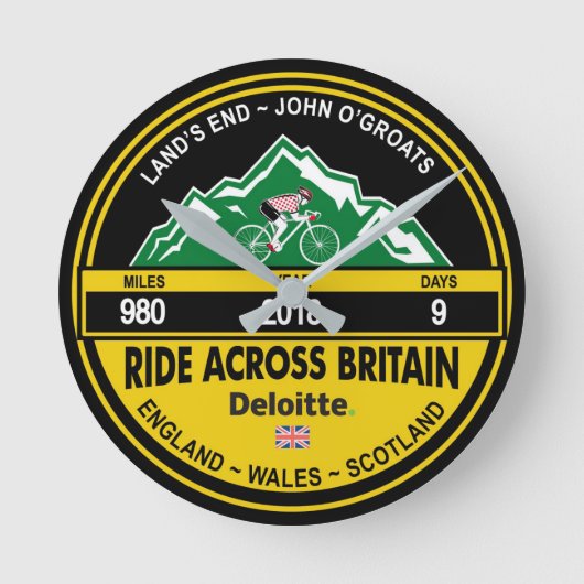 Deloitte RIDE ACROSS BRITAIN 2018 Runde Wanduhr (Vorderseite)