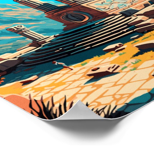 Delphi Greece Vintage Reise Illustration Poster (Ecke)