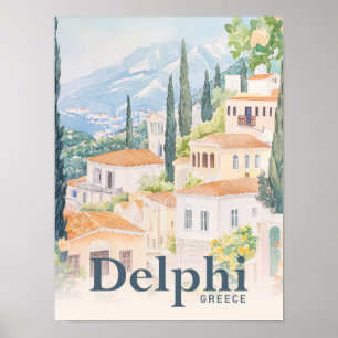 Delphi Griechenland Aquarell Reiseillustration Poster