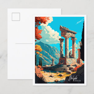 Delphi Griechenland Vintage-Reiseillustration Postkarte