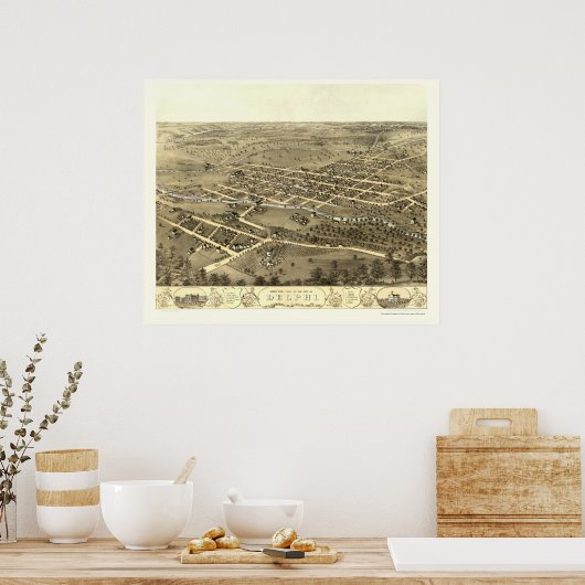 Delphi, IN Panorama Karte - 1868 Poster (Küche)