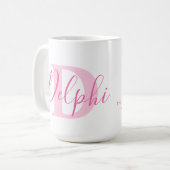 Delphi-Name bedeutet und monogramm rosa Text Kaffeetasse (Vorderseite Links)