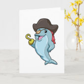 Delphin als Pirate mit Augenpflaster und Hakenhand Karte (Gelbe Blume)